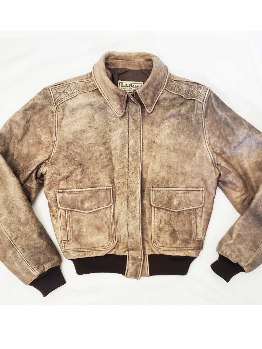 VTG L.L. Bean Women's "Flying Tiger" A-2 Leather Jacket Brown Bomber USA Made 6 - Picture 5 of 12